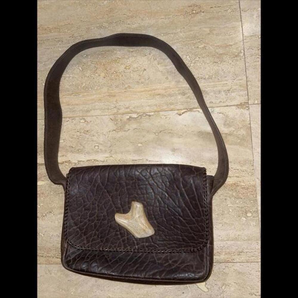 Bison Leather Crossbody Bag W‎ Horn Button 10x7.5x3”